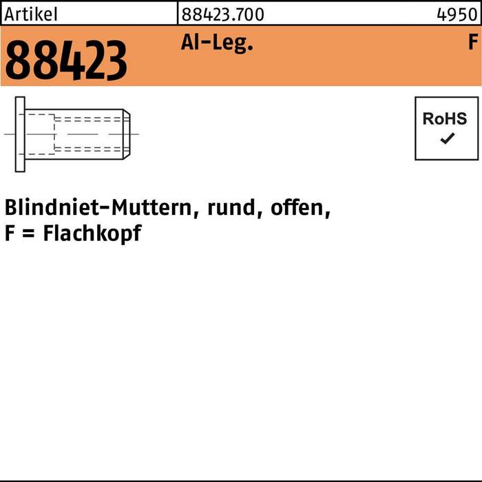 Blindnietmutter R 88423 FLAKO M4 /2,5 -4,5 Aluminium 500 Stück