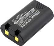 Ein schwarzes Batteriepaket mit Etiketten und gelben Steckverbindern an einem Ende, das zur Stromversorgung in elektronischen Geräten verwendet wird.