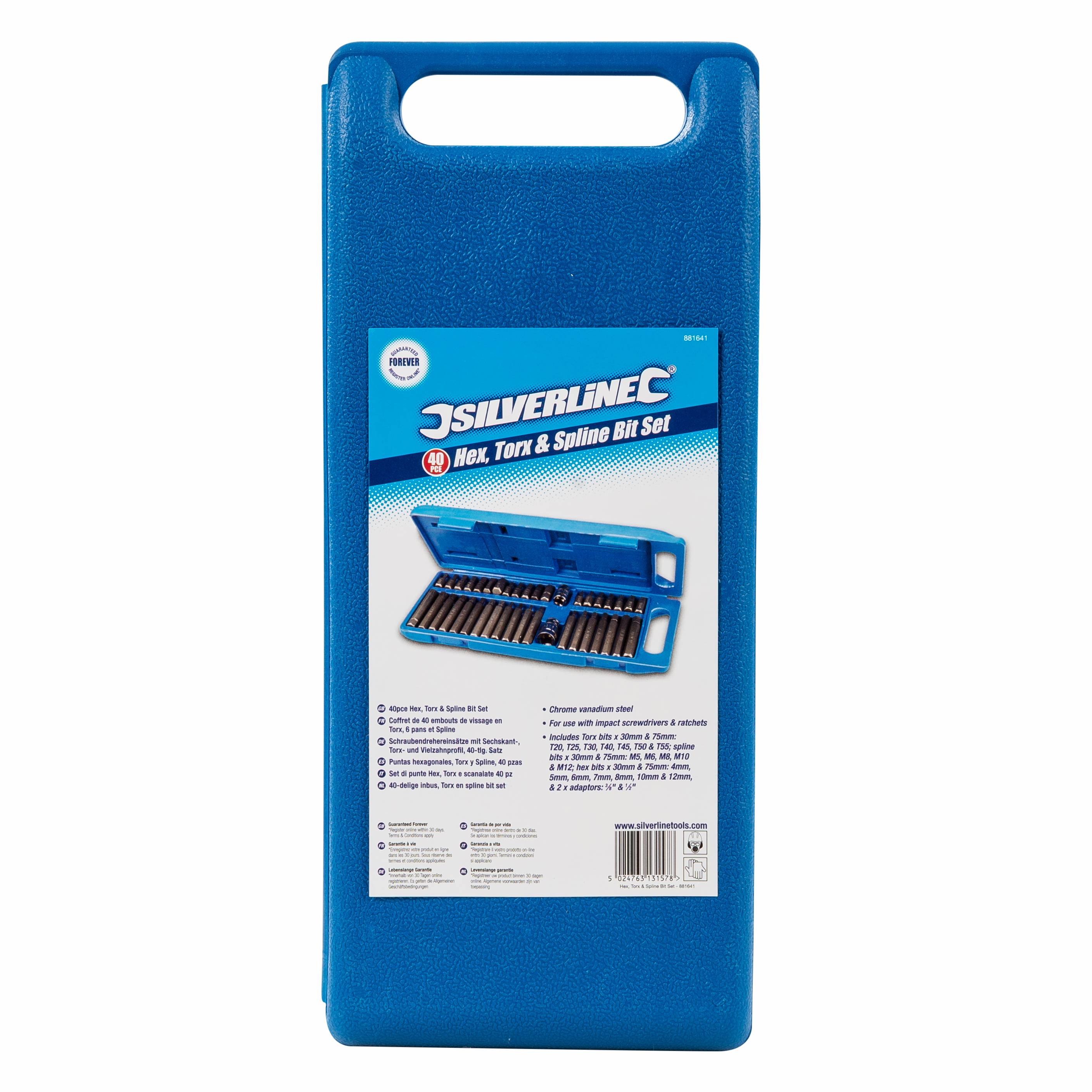 Schraubendrehereinsätze mit Sechskant-, T20–T55- u. Vielzahnprofil, 40-tlg. Satz