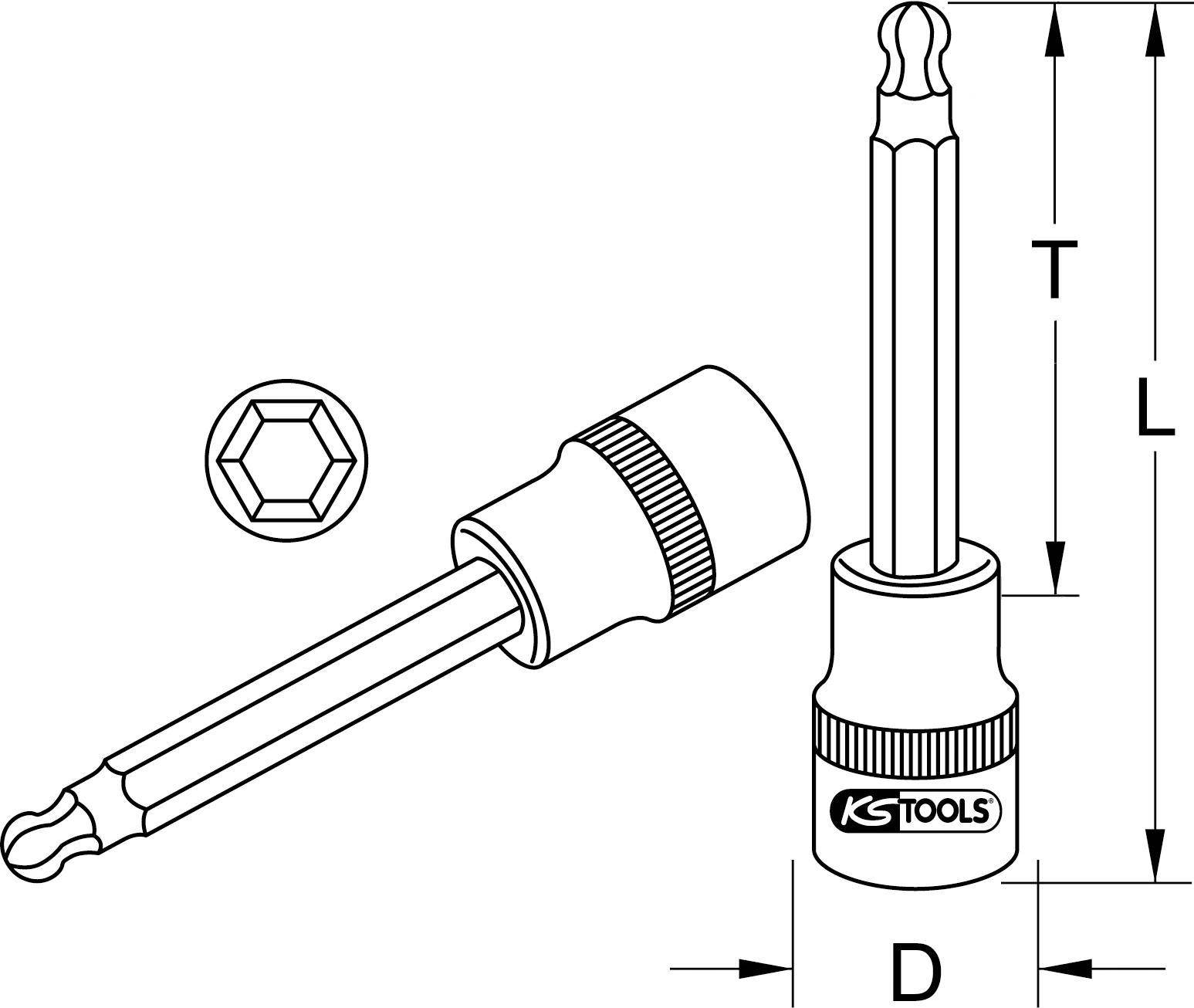 KS TOOLS 1/2'' CHROMEplus Bit-Stecknuss Innensechskant,Kugelkopf,lang,17mm (918.1778)