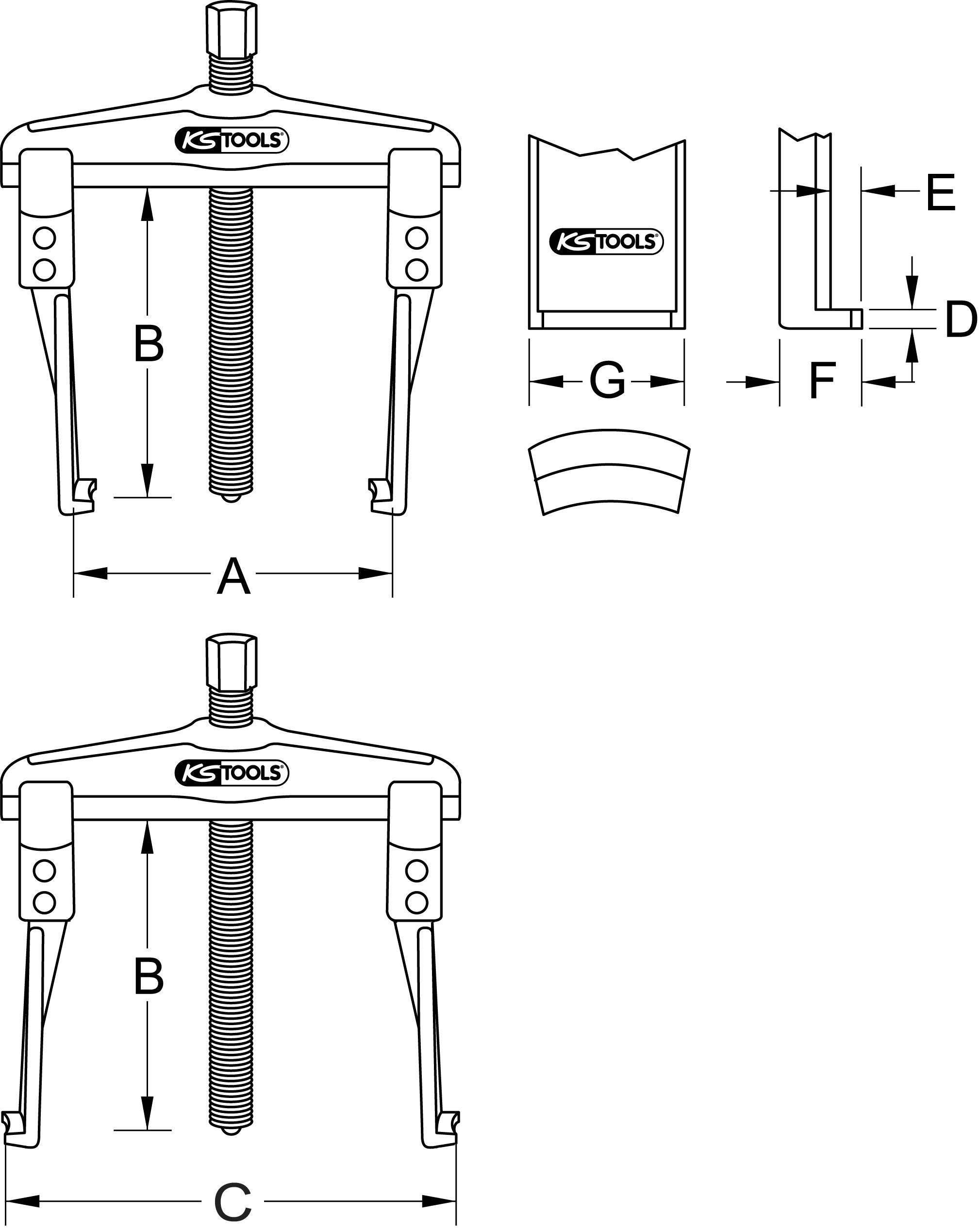 KS TOOLS Universal-Abzieher 2-armig mit extrem schlanken und