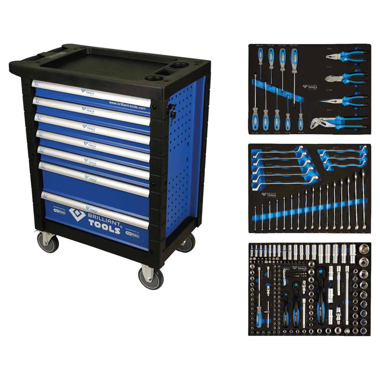 Brilliant-Tools Werkstatt-Wagen, Werkzeugwagen, Montagewagen - 207-teilig