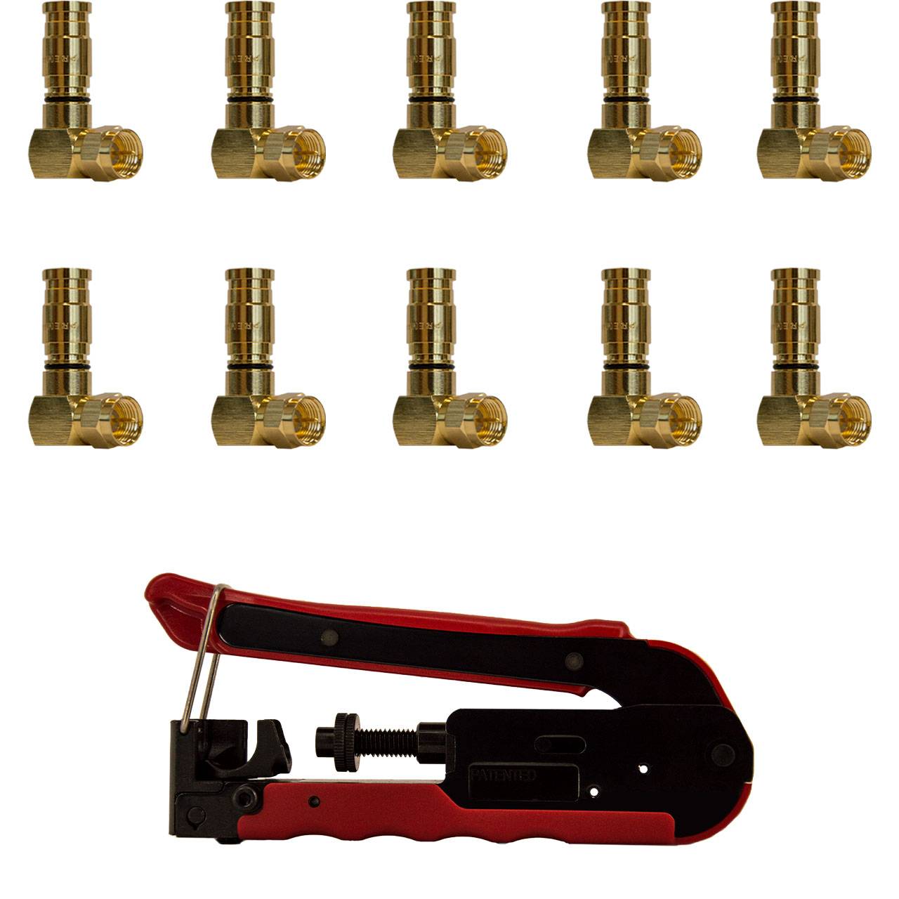 PremiumX 10x XCon G1-90 90° Kompressionsstecker Winkelstecker F-Kompressionsstecker für SAT Kabel + Kompressionszange