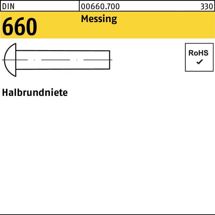 Bild einer Halbrundniete, DIN 660, Messing, 0660.700, 330. RoHS-konform.