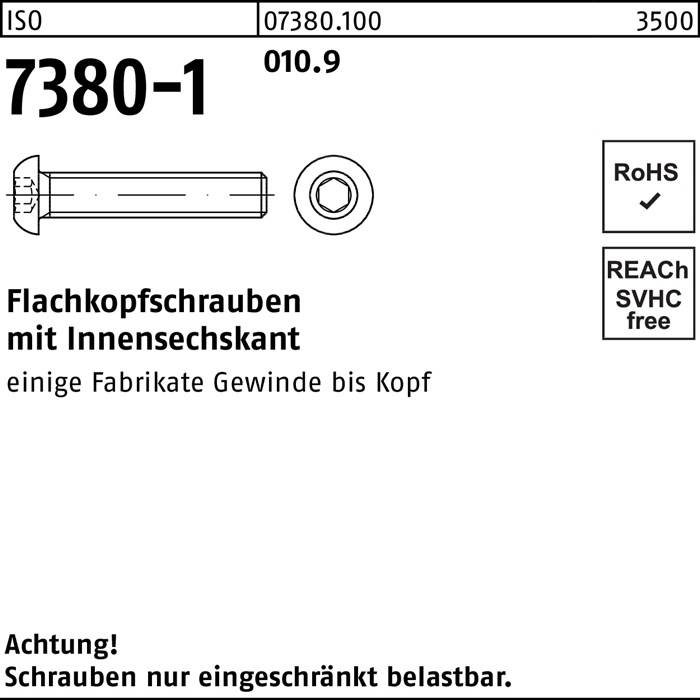 Flachkopfschraube ISO 7380-1 Innen-6kt M6x 40 010.9 200 Stück