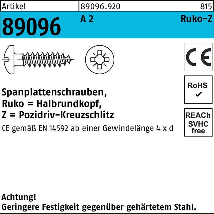 Schraube, Senkkopf, Kreuzschlitz DIN EN 14592, Gewindelänge 4 x d, aus gehärtetem Stahl, CE RoHS, SVHC-Grenzwert erreicht.