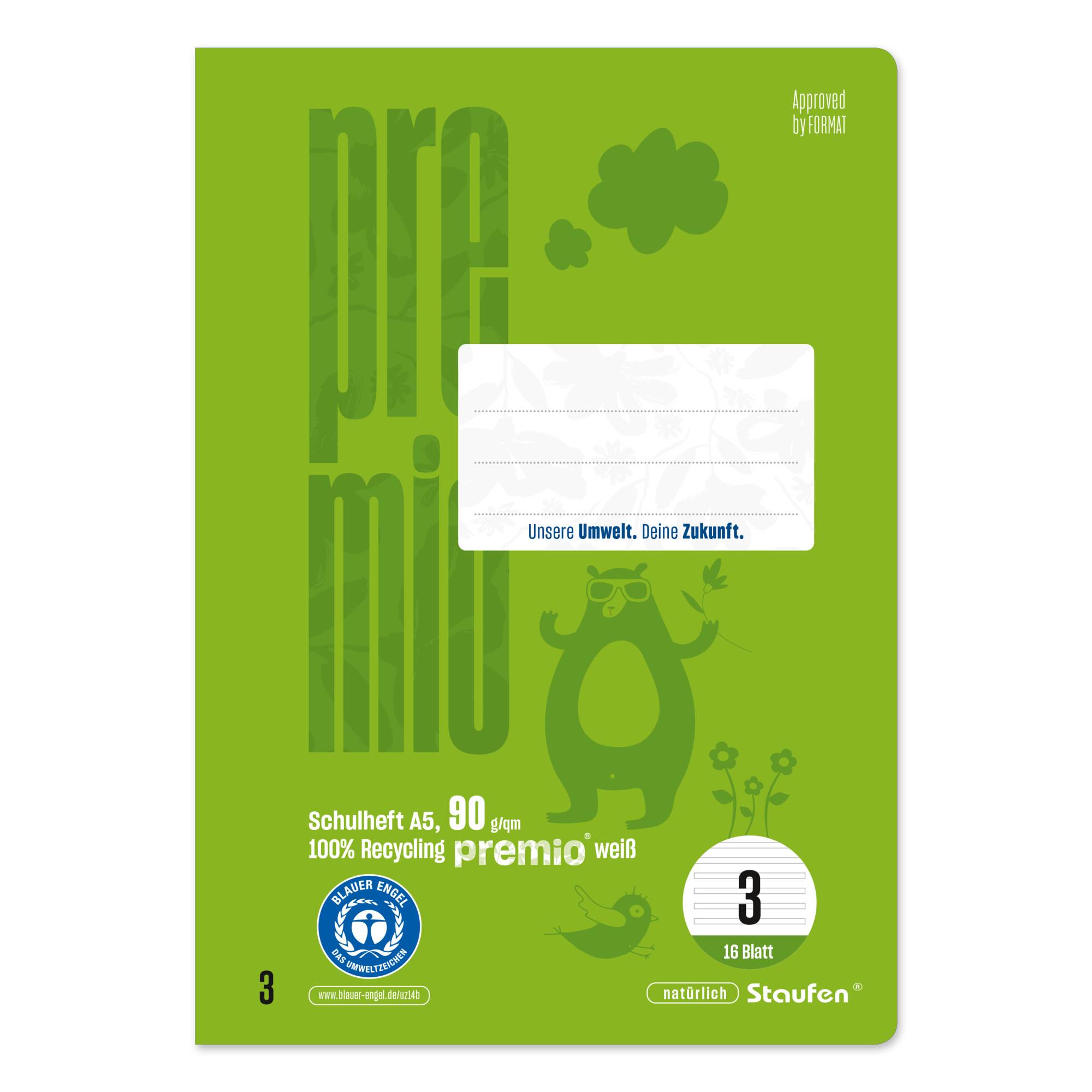 Staufen Schulheft Premio 040780003 A5 90g 16Bl Lin3 lin