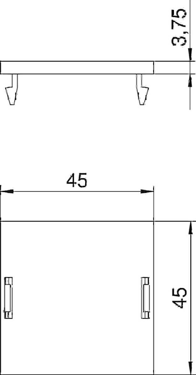 Technische Zeichnung mit Bauteilabmessungen, bei der die horizontale Messung mit '45' beschriftet ist.