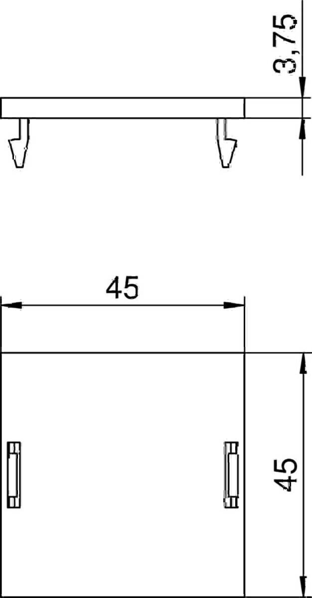 Technische Zeichnung, die einen Abschnitt eines Objekts zeigt, mit Maßen von 45, die Messungen zwischen hervorgehobenen Punkten angeben.
