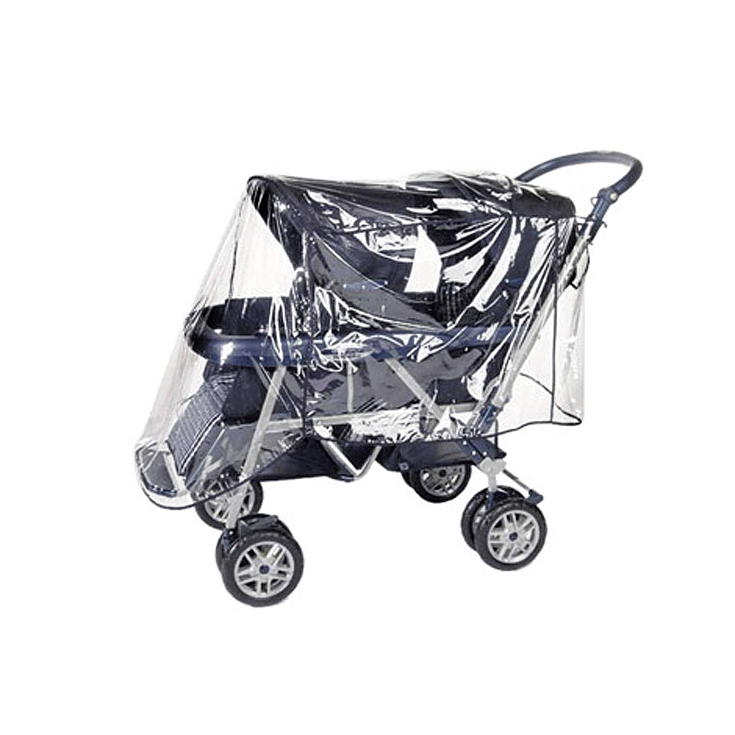 reer 73887 Regenschutz für Zwillings- und Geschwisterwagen hintereinander, klar