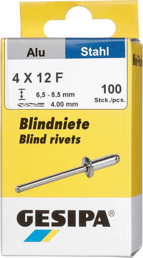 Blindniet Alu/Stahl Flachrundkopf Mini-Pack 4x12mm a 100Stück GESIPA