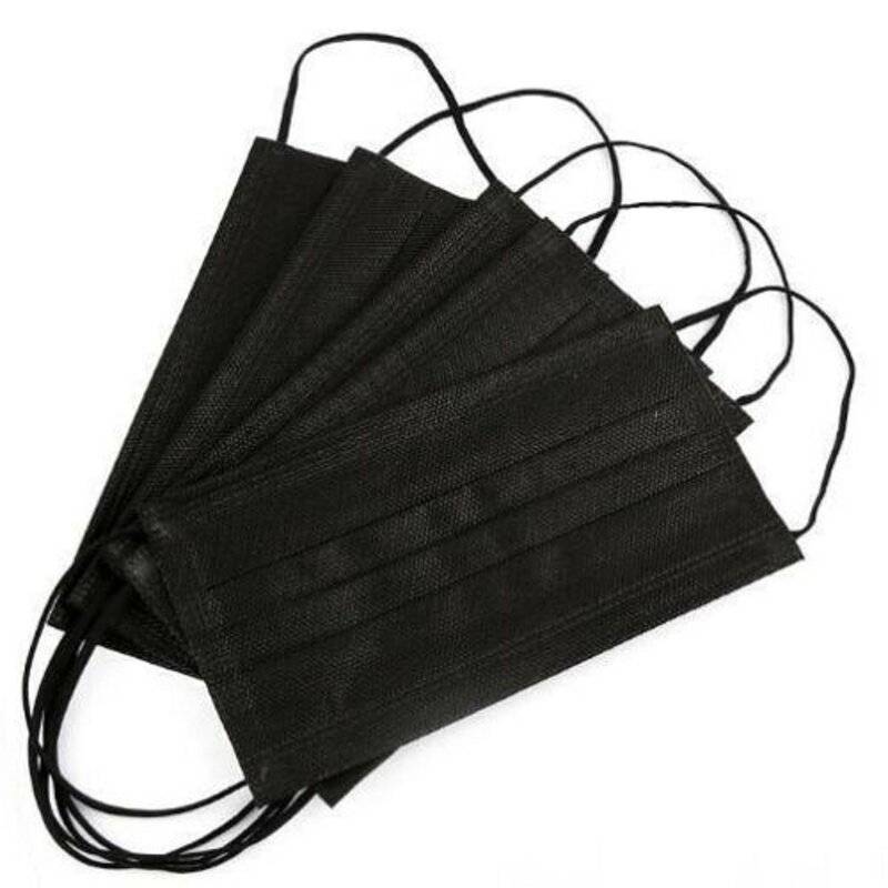 50x Schutzmaske Mundschutz Einweg Maske Gesichtsmaske 3 Lagig Vliesstoff Schwarz
