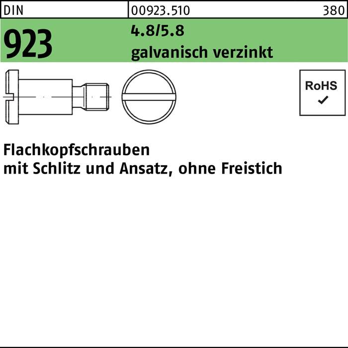 Flachkopfschraube DIN 923 Schlitz/Ansatz M8x16x11,0 4.8/5.8 galv.verz. 100St.
