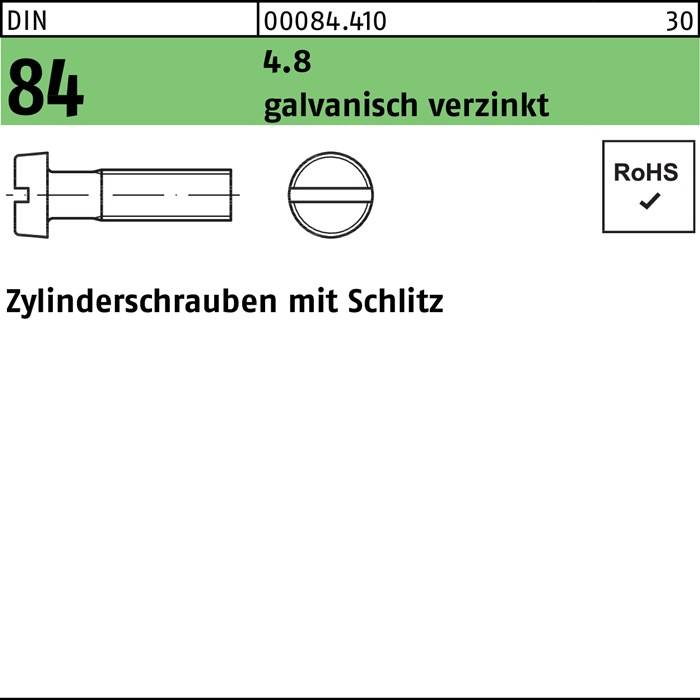 Zylinderschraube DIN 84/ISO 1207 Schlitz M3x 3 4.8 galv.verz. 200St.