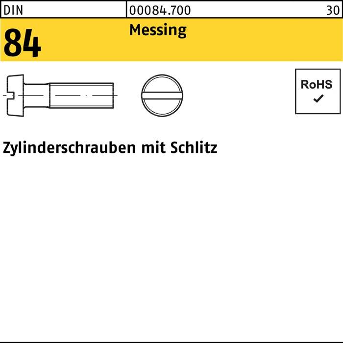 Zylinderschraube DIN 84/ISO 1207 Schlitz M2x 12 Messing 200 Stück