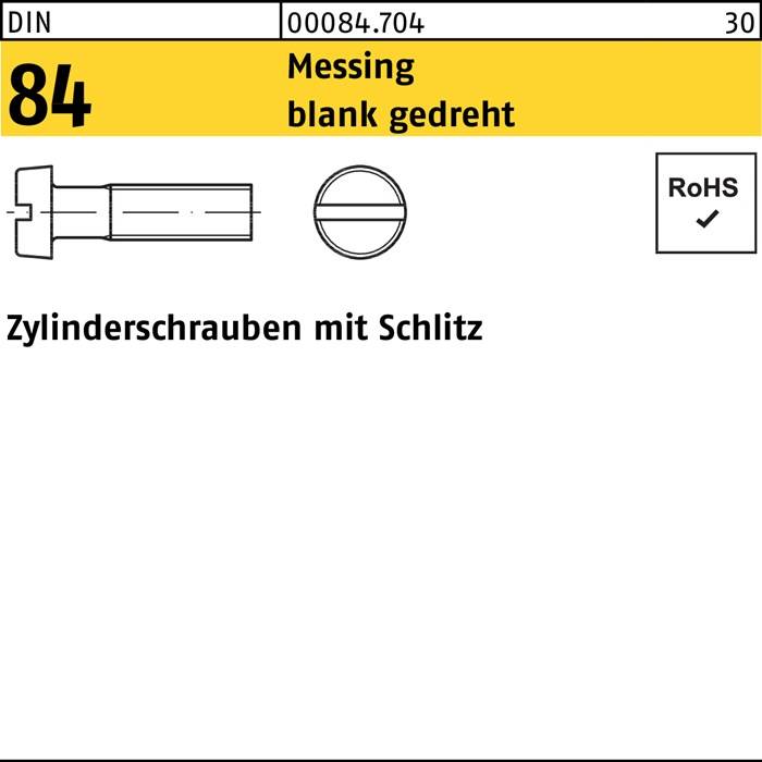 Zylinderschraube DIN 84/ISO 1207 Schlitz M1x 2 Messing blank gedreht 100 Stück