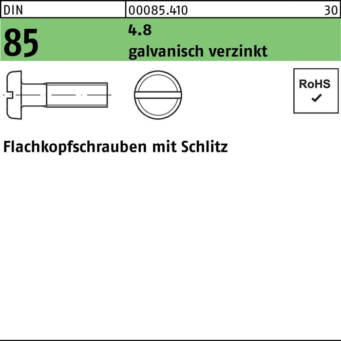 Flachkopfschraube DIN 85/ISO 1580 Schlitz M8x30 4.8 galv.verz. 100St.