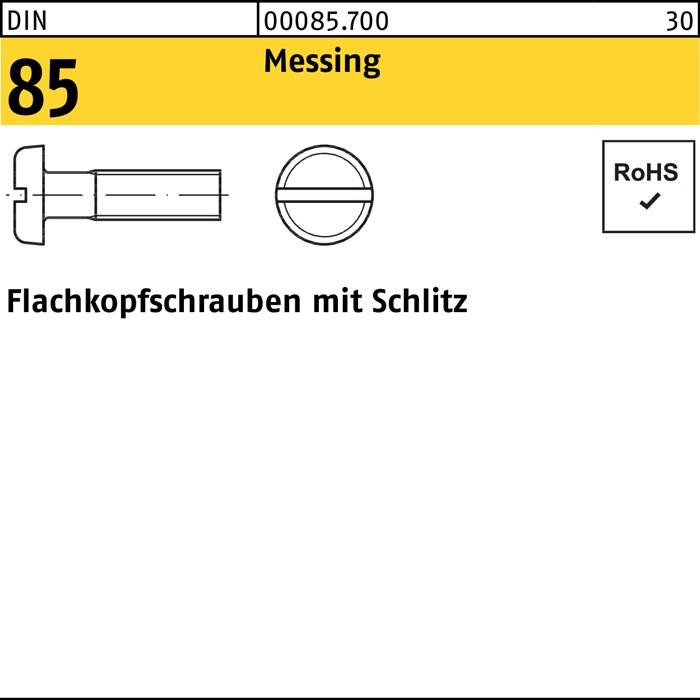 Flachkopfschraube DIN 85/ISO 1580 Schlitz M4x 30 Messing 200 Stück