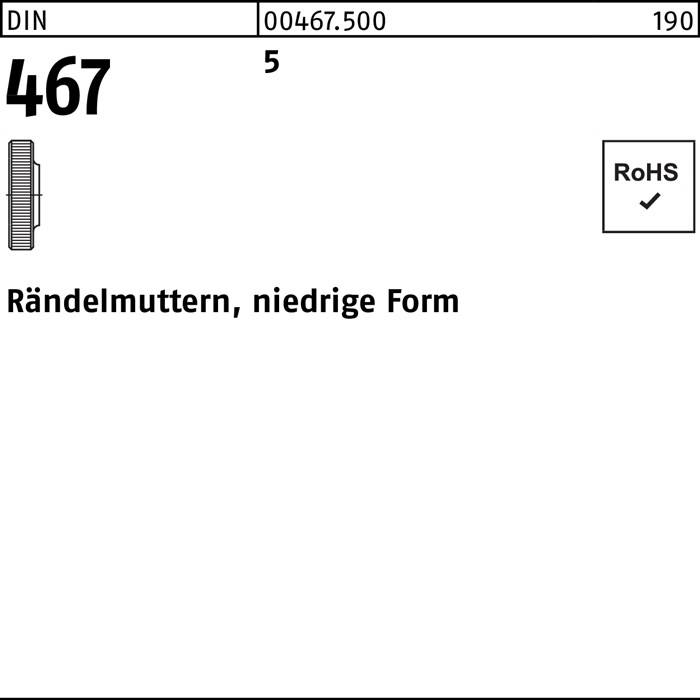 Rändelmutter DIN 467 niedrige FormM3 5 100 Stück
