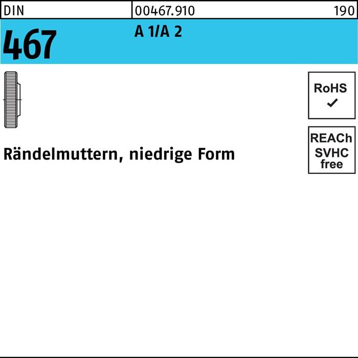 Rändelmutter DIN 467 niedrige FormM8 A 1/A 2 10 Stück