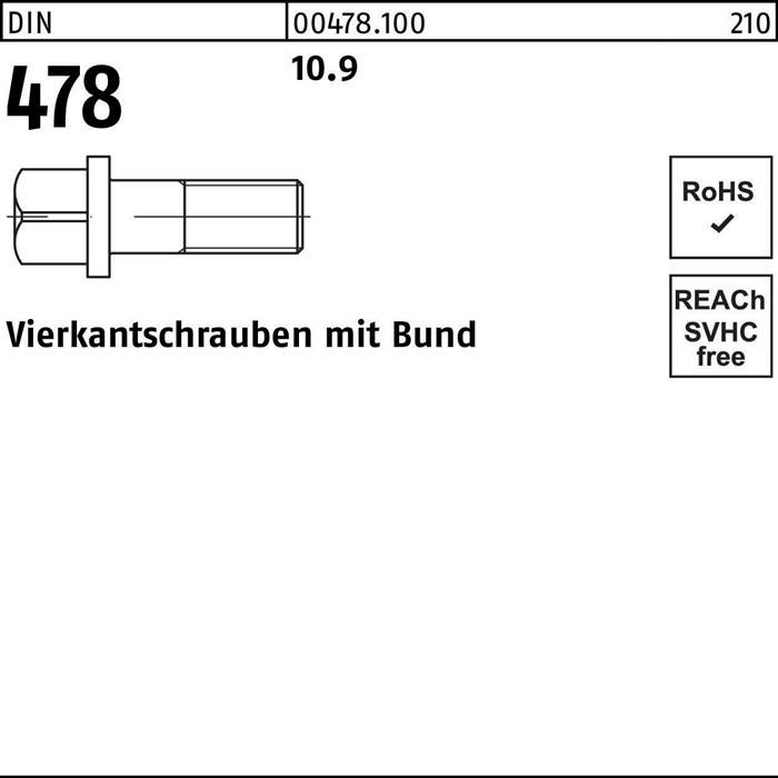 Vierkantschraube DIN 478 Bund M10x 30 10.9 50 Stück