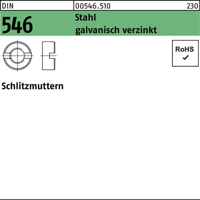 Schlitzmutter DIN 546 M16 Stahl galv.verz. 250 Stück