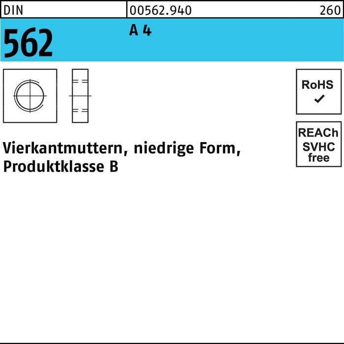 Vierkantmutter DIN 562 niedrige FormM8 A 4 50 Stück