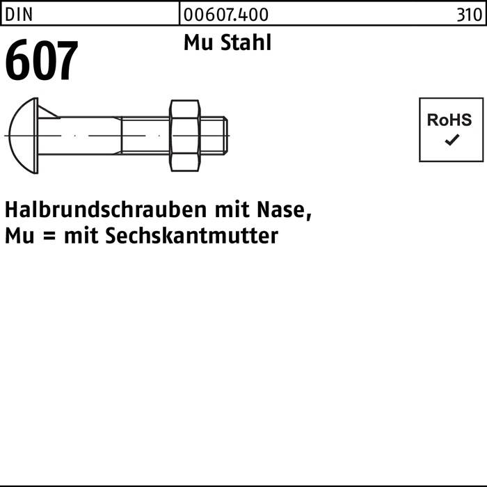 Halbrundschraube DIN 607 Nase/6-ktmutter M16x 60 Mu Stahl 4.6 50 Stück