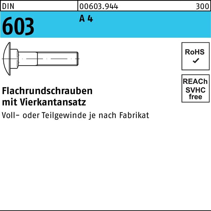 Flachrundschraube DIN 603 Vierkantansatz M10x 25 A 4 10 Stück