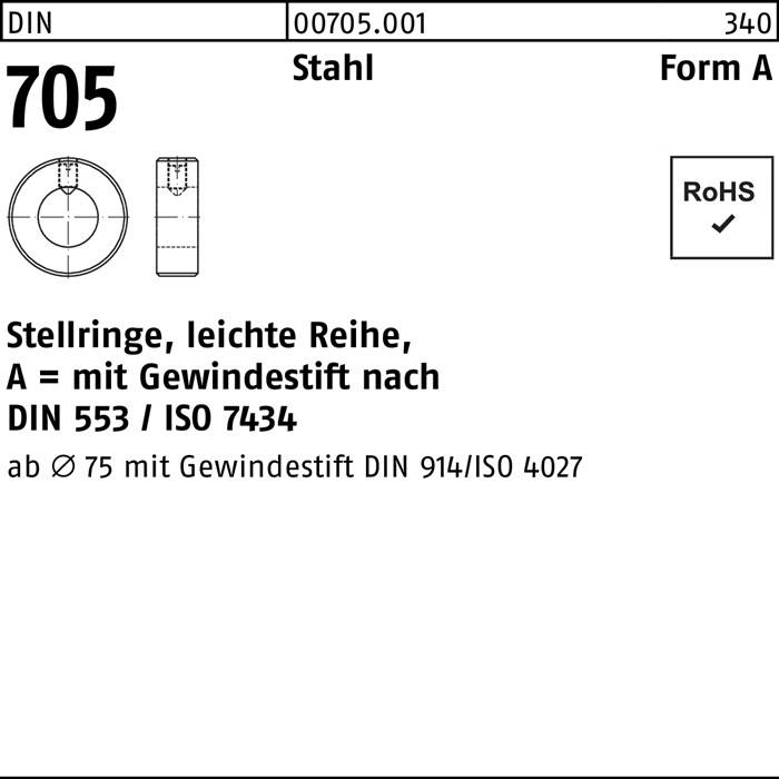 Stellring DIN 705 Gewindestift A 75x110x22 Stahl leichte Reihe 1Stück