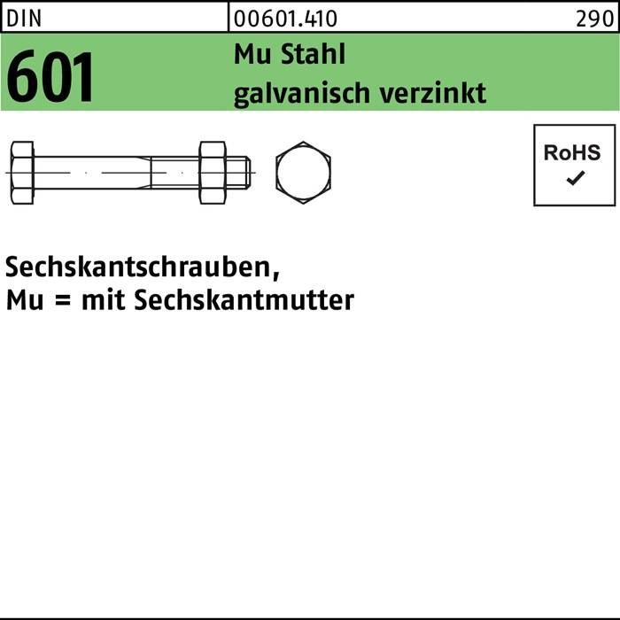 Sechskantschraube DIN 601 Sechskantmutter M5x50 Mu Stahl 4.6 galv.verz. 200St.