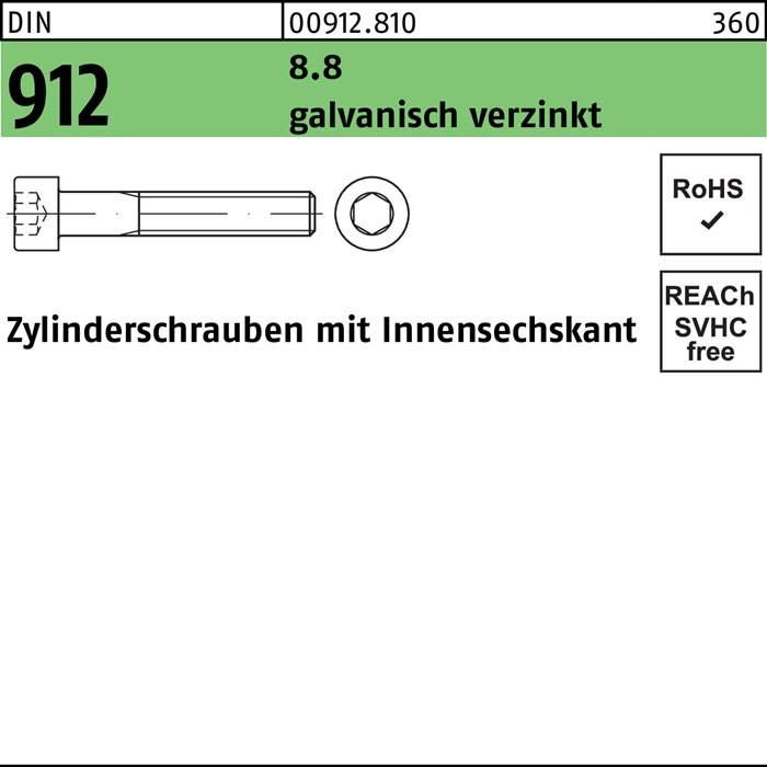 Zylinderschraube DIN 912 Innen-6kt M12x240 8.8 galv.verz. 25St.