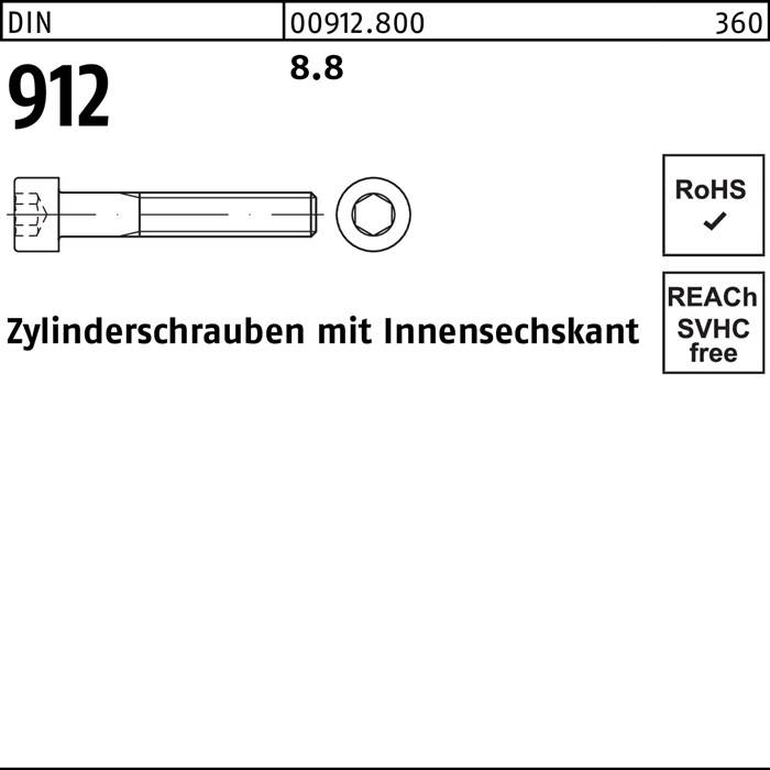 Zylinderschraube DIN 912 Innen-6kt M6x 150 8.8 100 Stück
