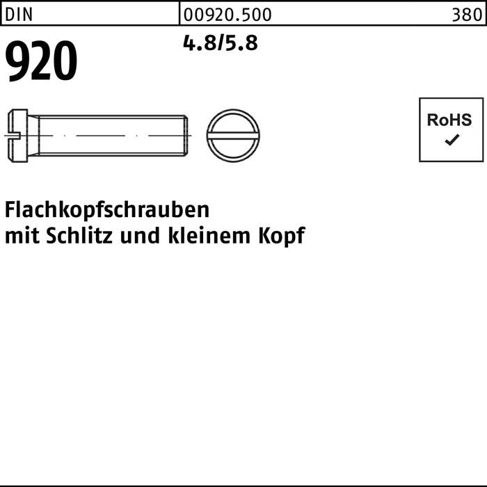 Flachkopfschraube DIN 920 Schlitz M3x 10 4.8/5.8 100 Stück