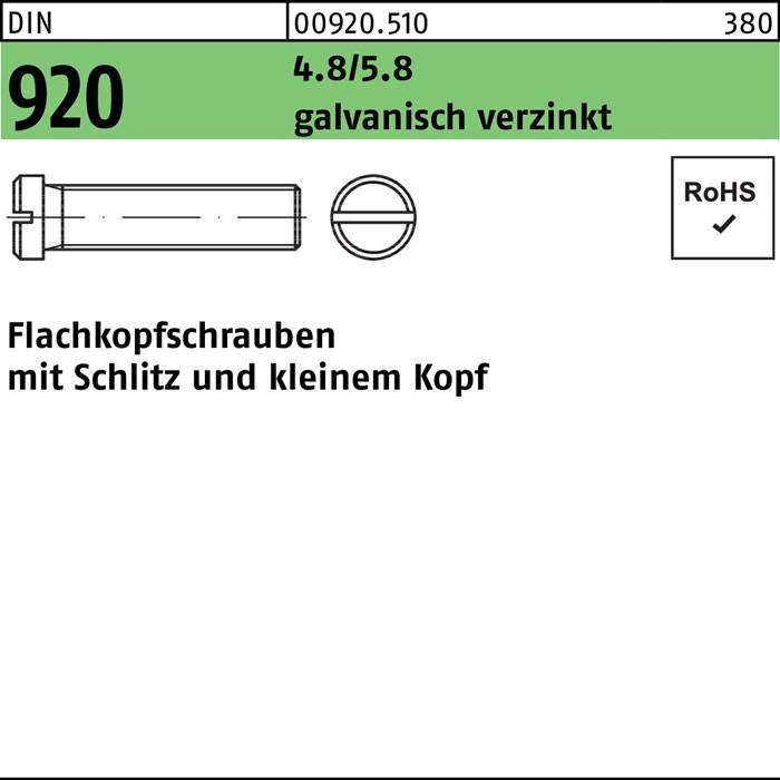 Flachkopfschraube DIN 920 Schlitz M4x 8 4.8/5.8 galv.verz. 100Stück