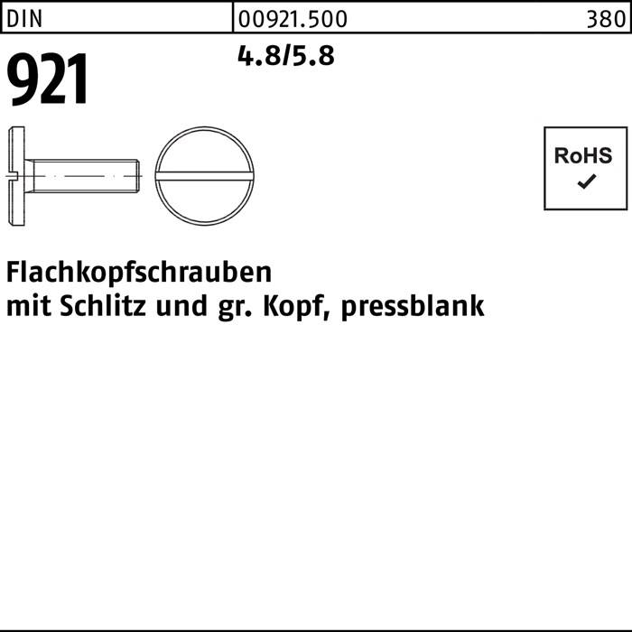 Flachkopfschraube DIN 921 Schlitz M5x 10 4.8/5.8 100 Stück