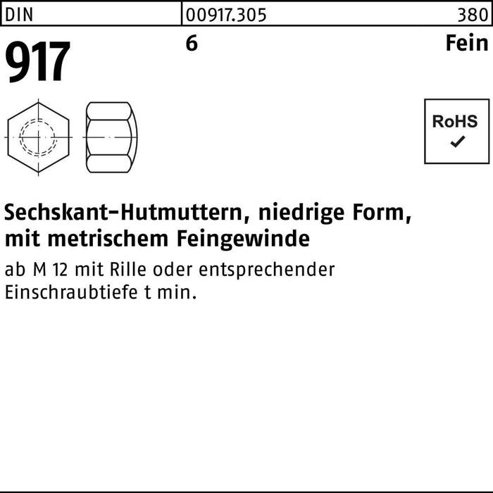 Sechskantmutter mit Bund, niedrige Form, metrisches Feingewinde gemäß angegebener Tiefe. RoHS-konform wie gekennzeichnet.