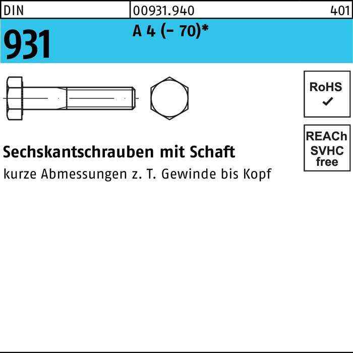 Sechskantschraube DIN 931 Schaft M33x 100 A 4 (- 70) 1 Stück