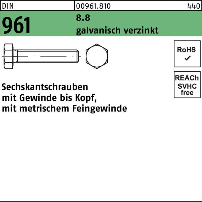 Sechskantschraube DIN 961 VG M24x1,5x 80 8.8 galv.verz. 25 Stück