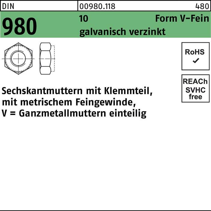 Sechskantmutter DIN 980 Klemmteil VM 12x 1,5 10 galv.verz. 100 Stück