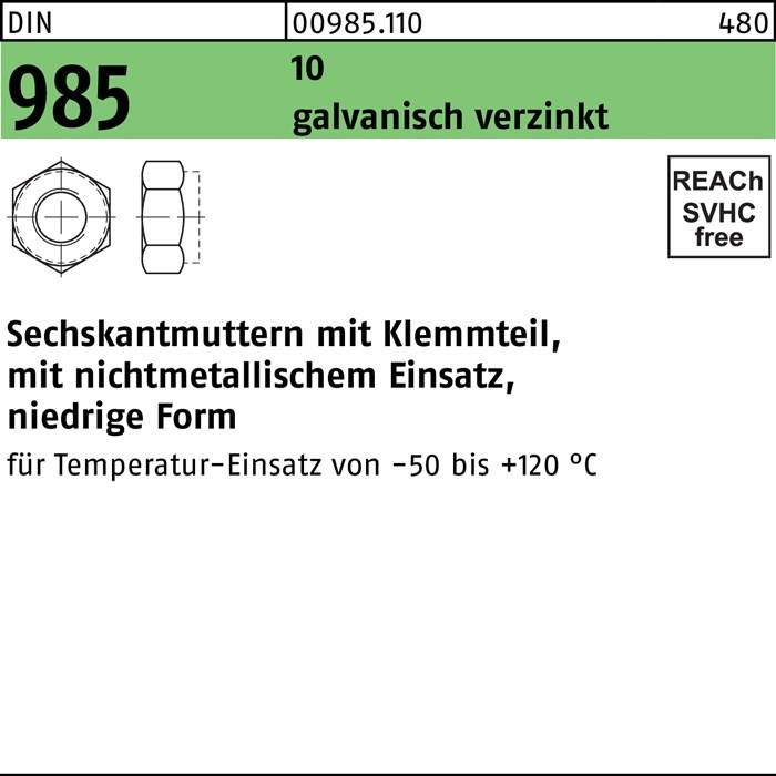 Sechskantmutter DIN 985 Klemmteil M30 10 galv.verz. 1 Stück