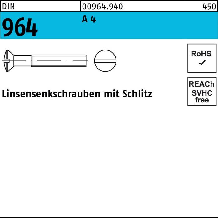 Linsensenkschraube DIN 964 Schlitz M8x 50 A 4 50 Stück