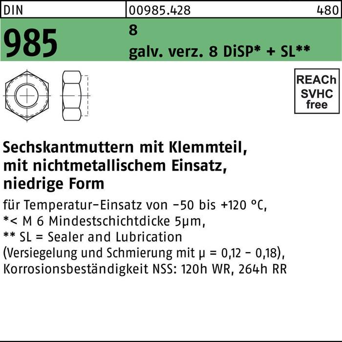 985 Einsatz 8 DiS +12po + SL**' mit einem Zahnrad mit Diamantmuster. 'REACH SVHC-frei'. Details zur Temperatur, zum Material und zur Haltbarkeit.