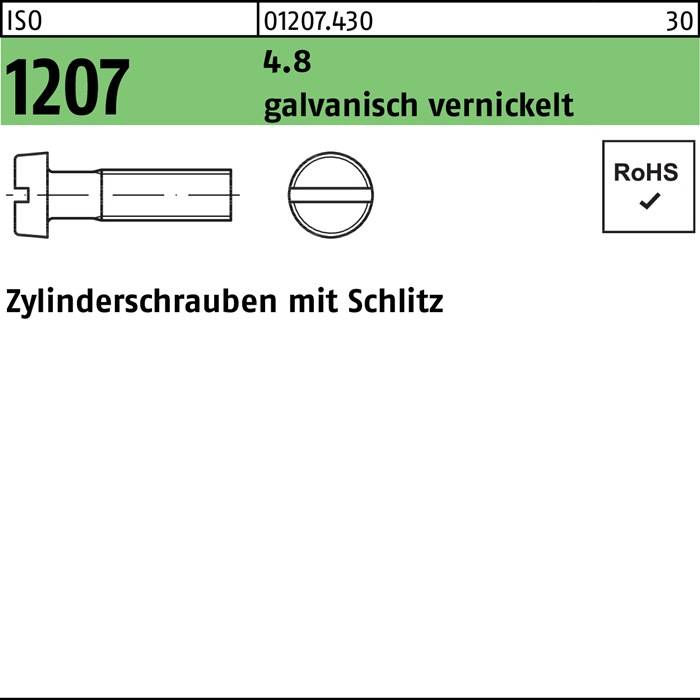 Zylinderschraube ISO 1207 Schlitz M4x 10 4.8 galv. vernickelt 2000Stück