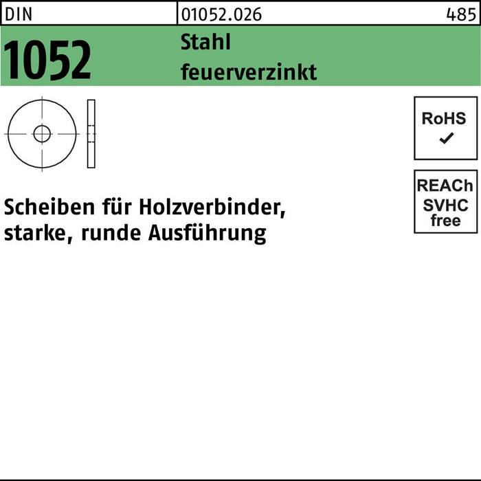 Unterlegscheibe DIN 1052 rund 14x 58x 6 Stahl feuerverz. 50 Stück