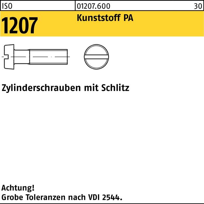 Zylinderschraube ISO 1207 Schlitz M8x 40 Polyamid 100 Stück