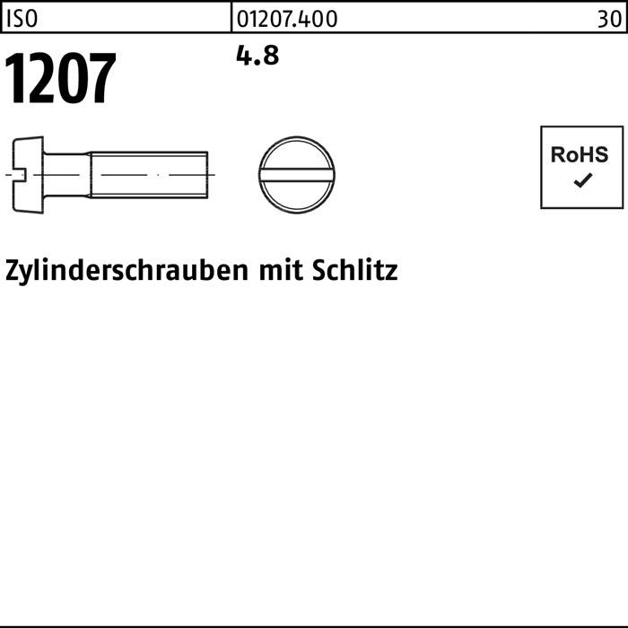 Zylinderschraube ISO 1207 Schlitz M2x 10 4.8 2000 Stück