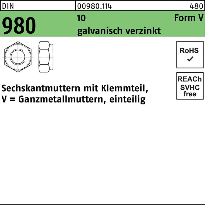 Sechskantmutter DIN 980 Klemmteil VM 27 10 galv.verz. 10 Stück