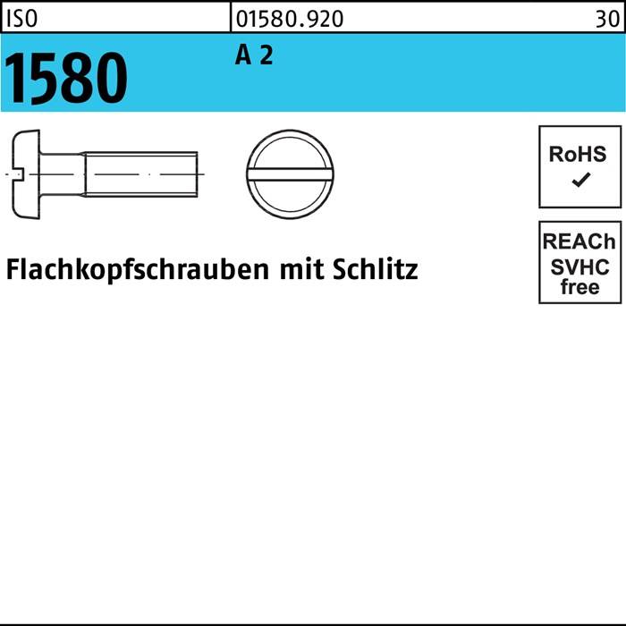 Flachkopfschraube ISO 1580 Schlitz M4x 60 A 2 500 Stück
