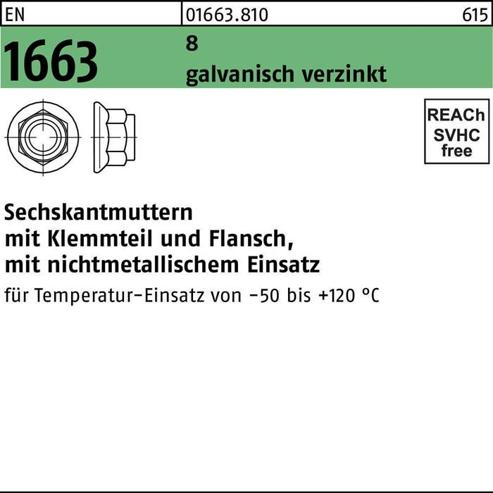 Sechskantmutter, Artikelnummer 0163.810, verzinkt mit Metalleinlage, Temperaturbereich -50 bis +120°C
